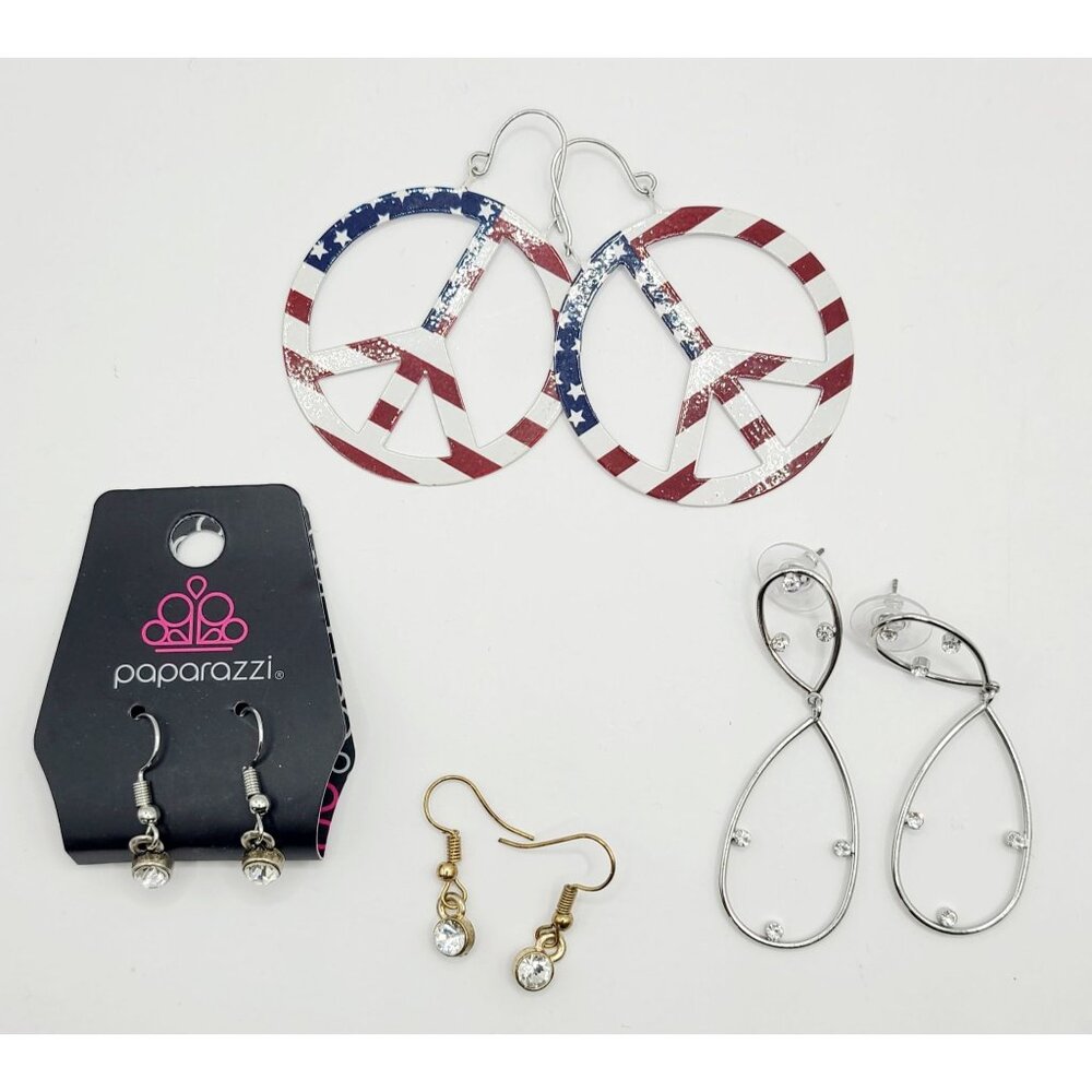 Paparazzi & Misc. Lot of Four Earring Sets Peace Patriotic Glam Dangles